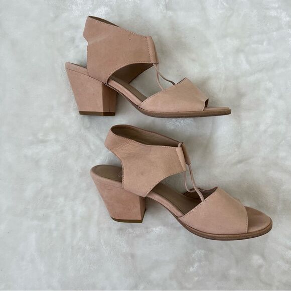 Eileen Fisher Nubuck Doe Suede Heeled Sandal Heels 8 blush tumbled block - Picture 3 of 6